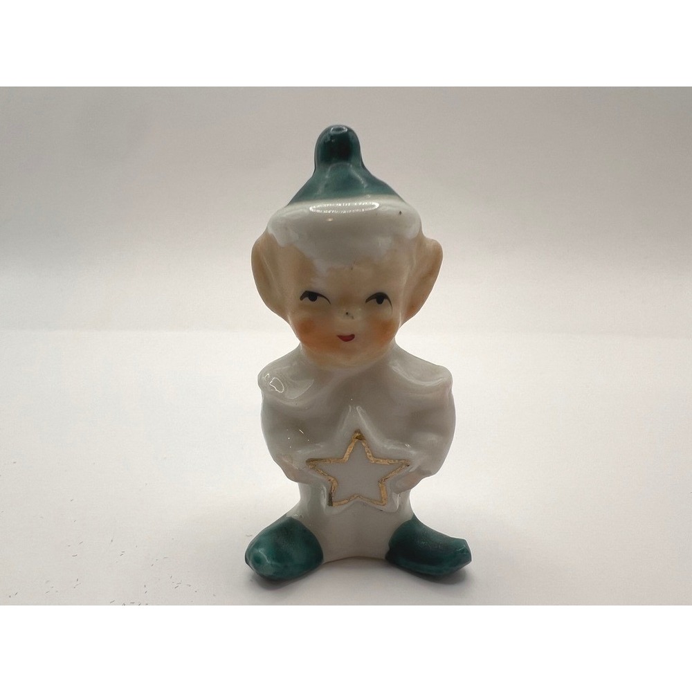 Vintage Japan Christmas Pixie Elf Figurine Holding Star Mid Century MCM Ceramic